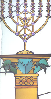 Detail of the Lopati Chapel Stained Glass showing the Ten Seiferot on the menorah